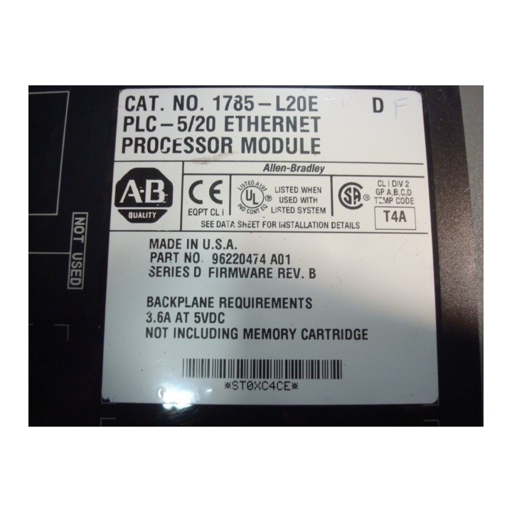 Allen Bradley 1785-L20E Series D PLC-5 processor controller module